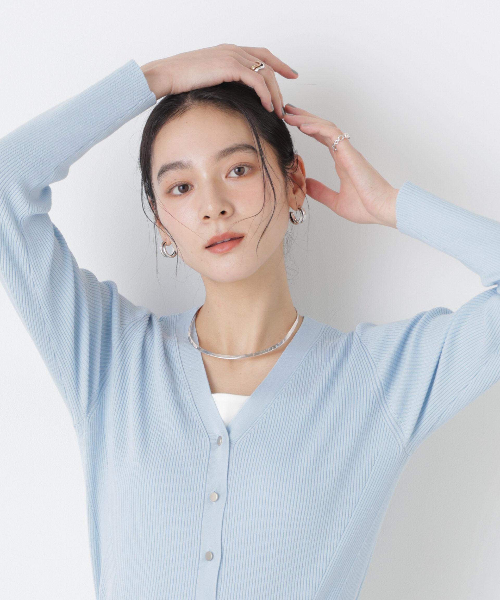 nano･universe「ウォッシャブルハイツイストVネックリブカーディガン」|ニット・セーター|