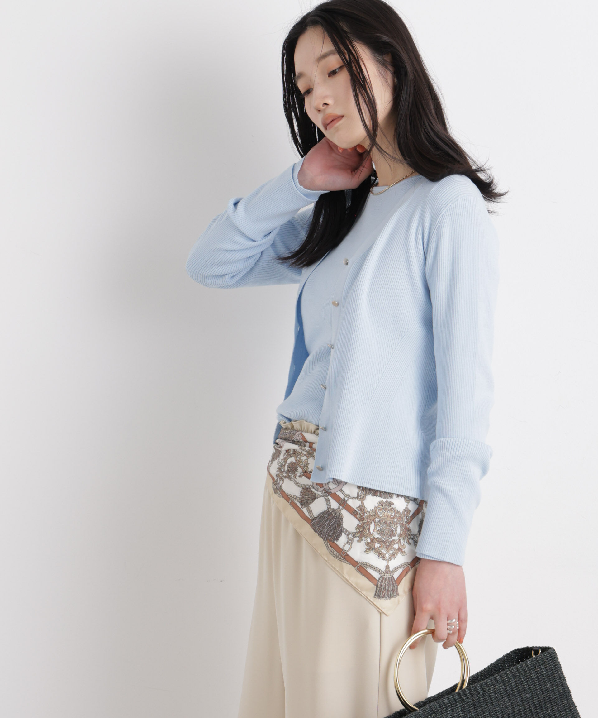 nano･universe「ウォッシャブルハイツイストVネックリブカーディガン」|ニット・セーター|