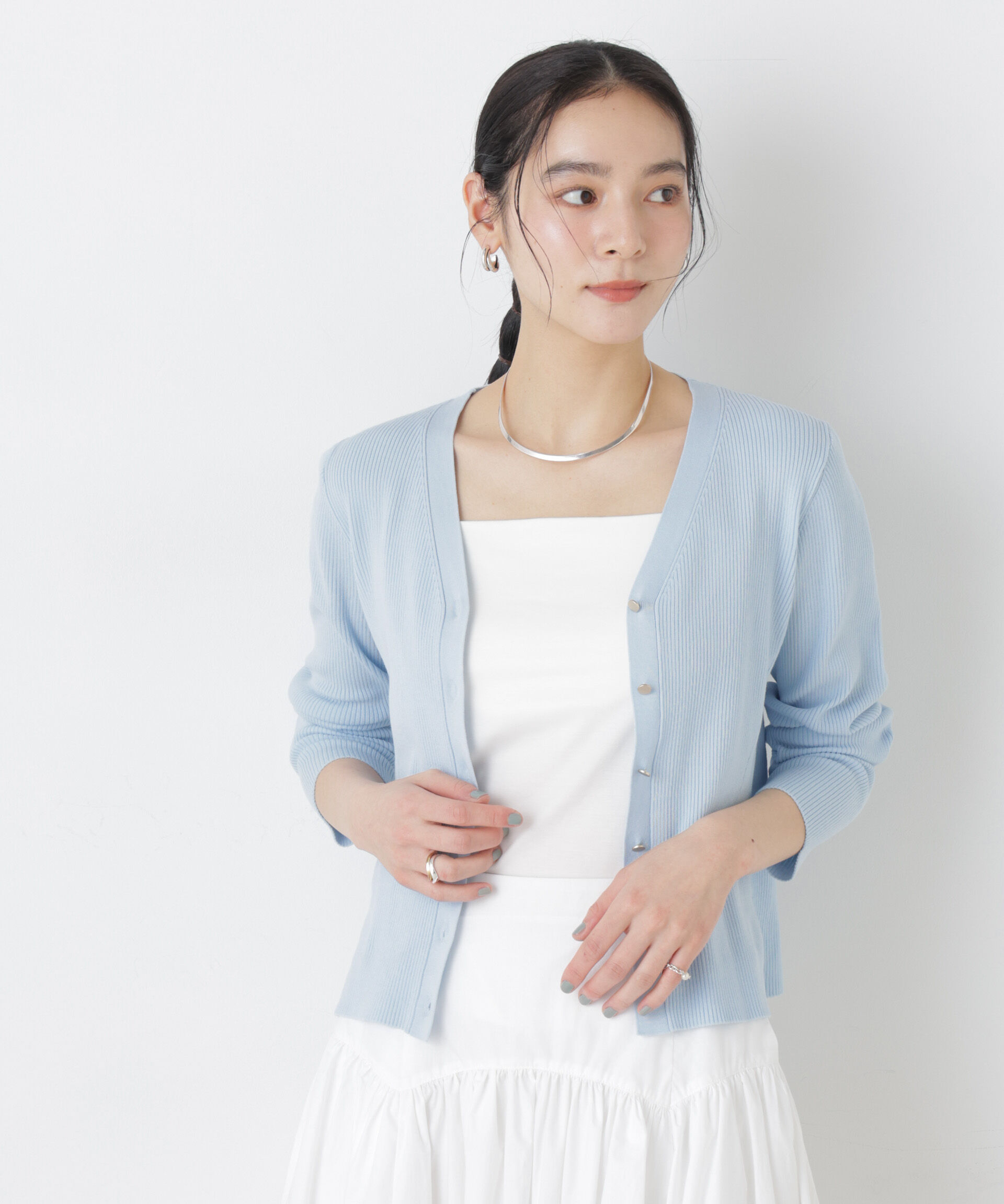 nano･universe「ウォッシャブルハイツイストVネックリブカーディガン」|ニット・セーター|