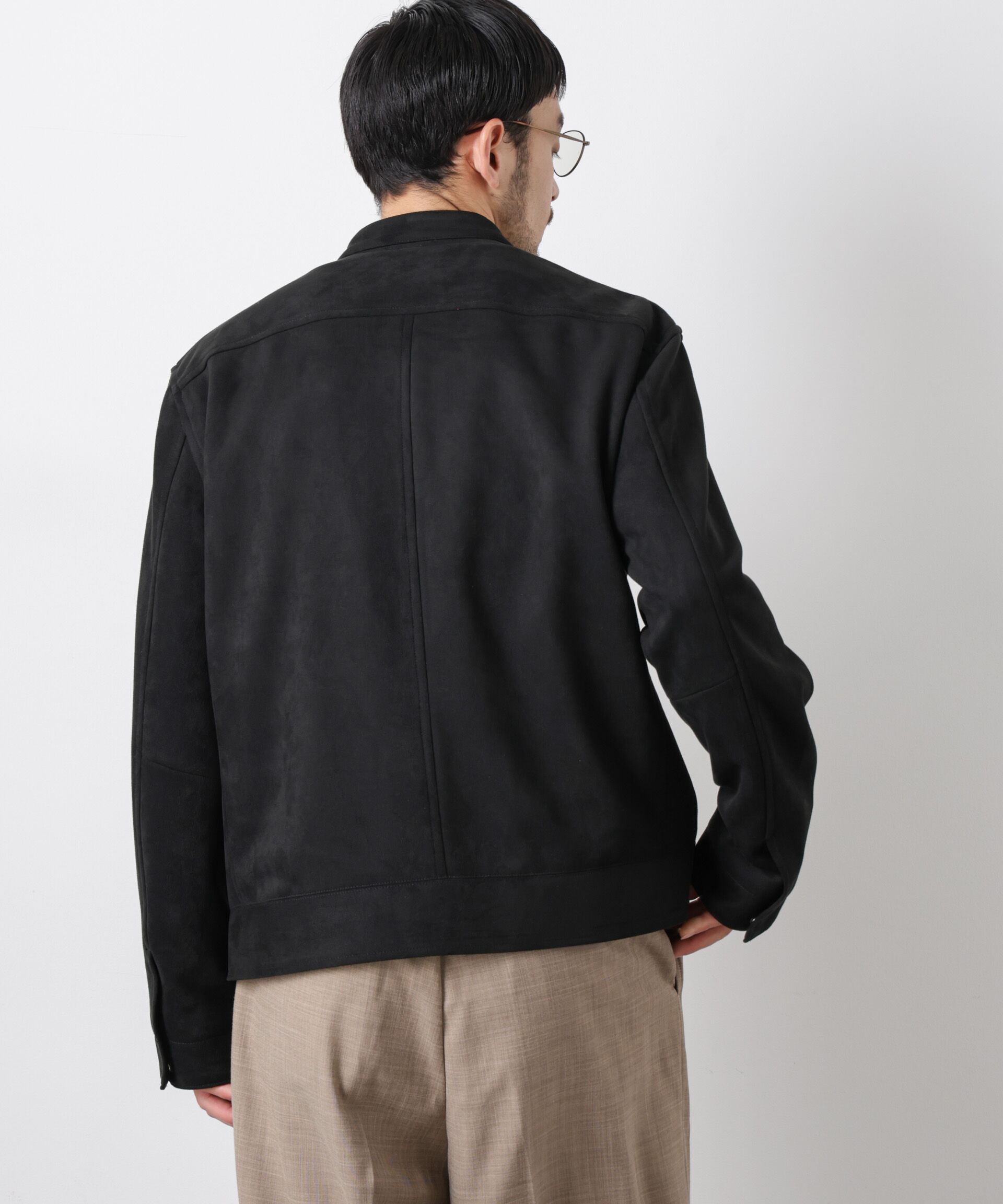 nano･universe「フェイクスエードバンドカラーライダースジャケット」|ブルゾン・スタジャン|