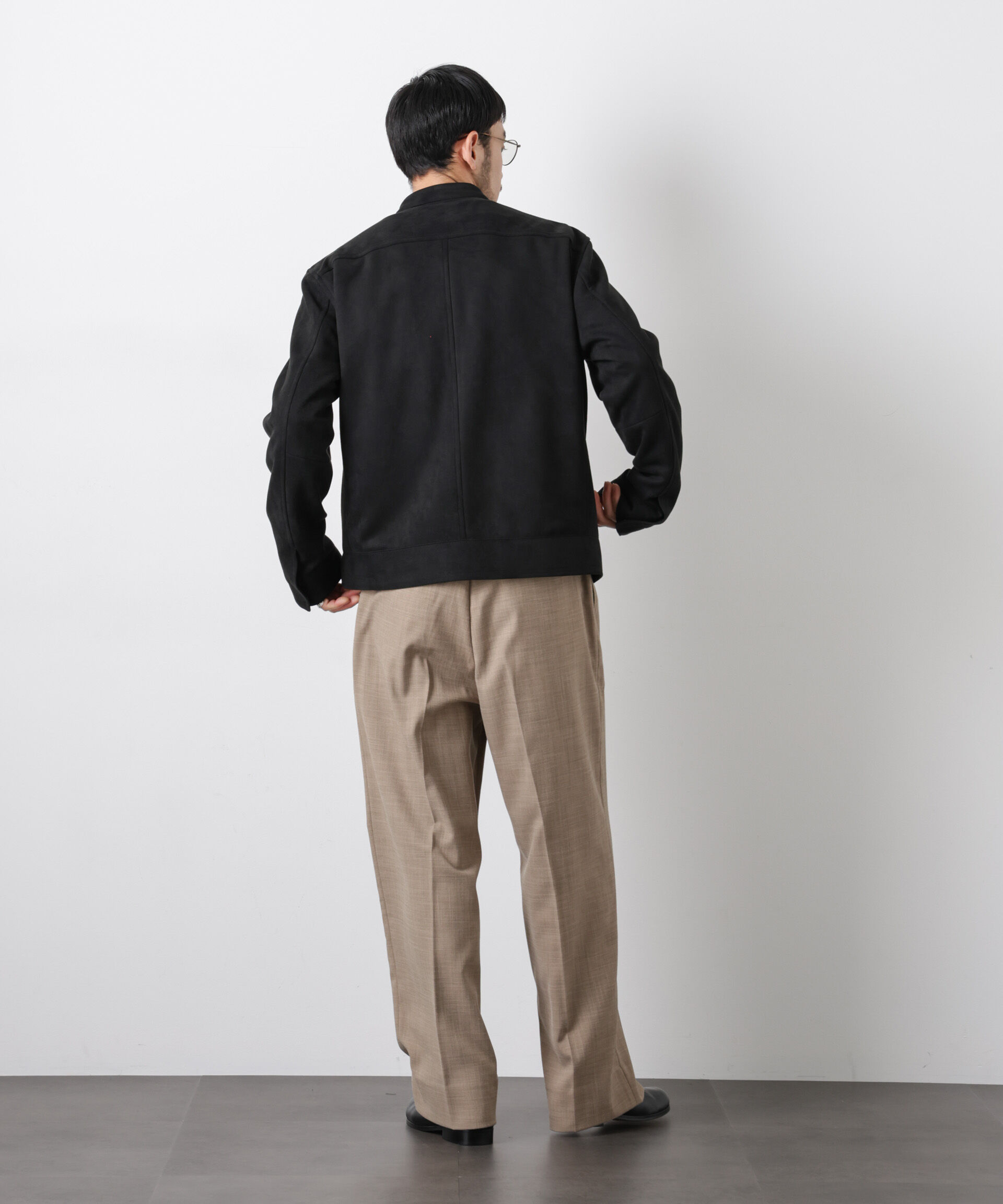 nano･universe「フェイクスエードバンドカラーライダースジャケット」|ブルゾン・スタジャン|