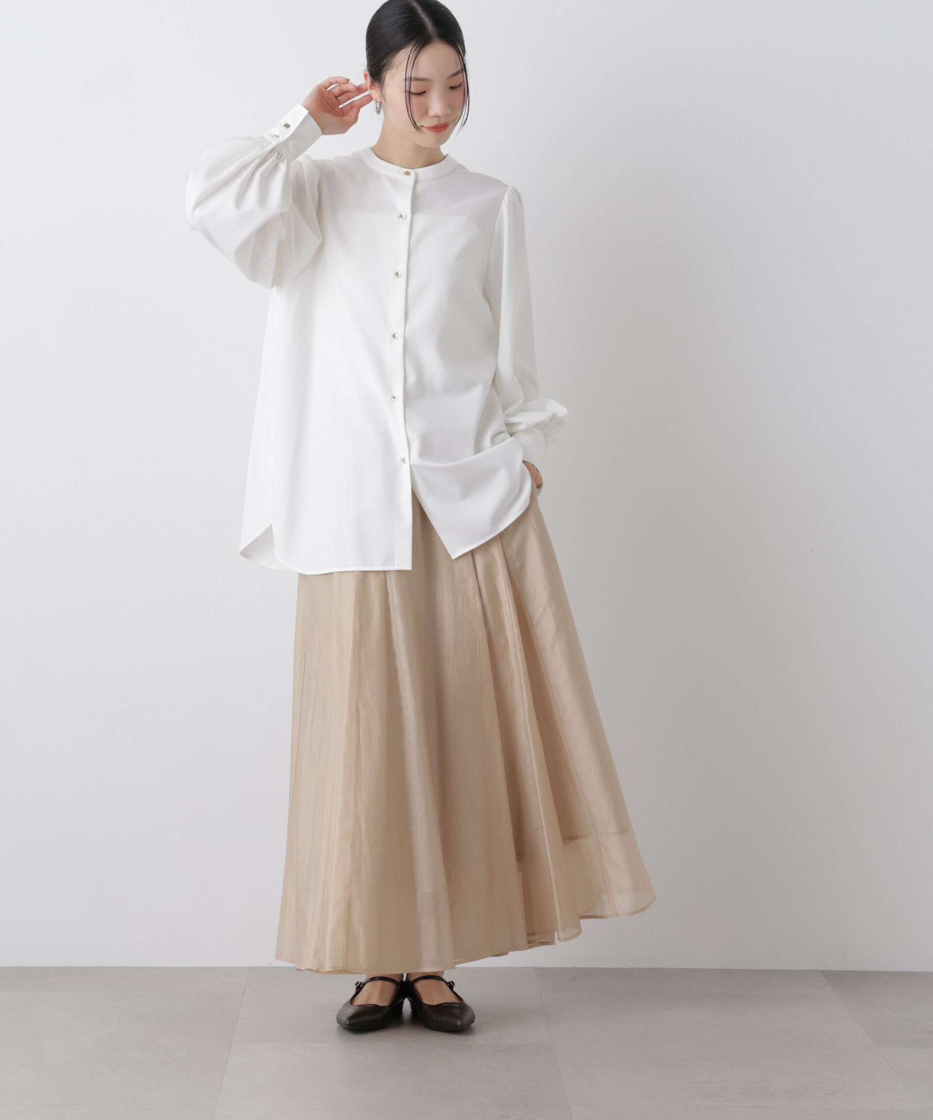 nano･universe「マシンウォッシャブルイージーケア ギャザースリーブブラウス」|シャツ・ブラウス|