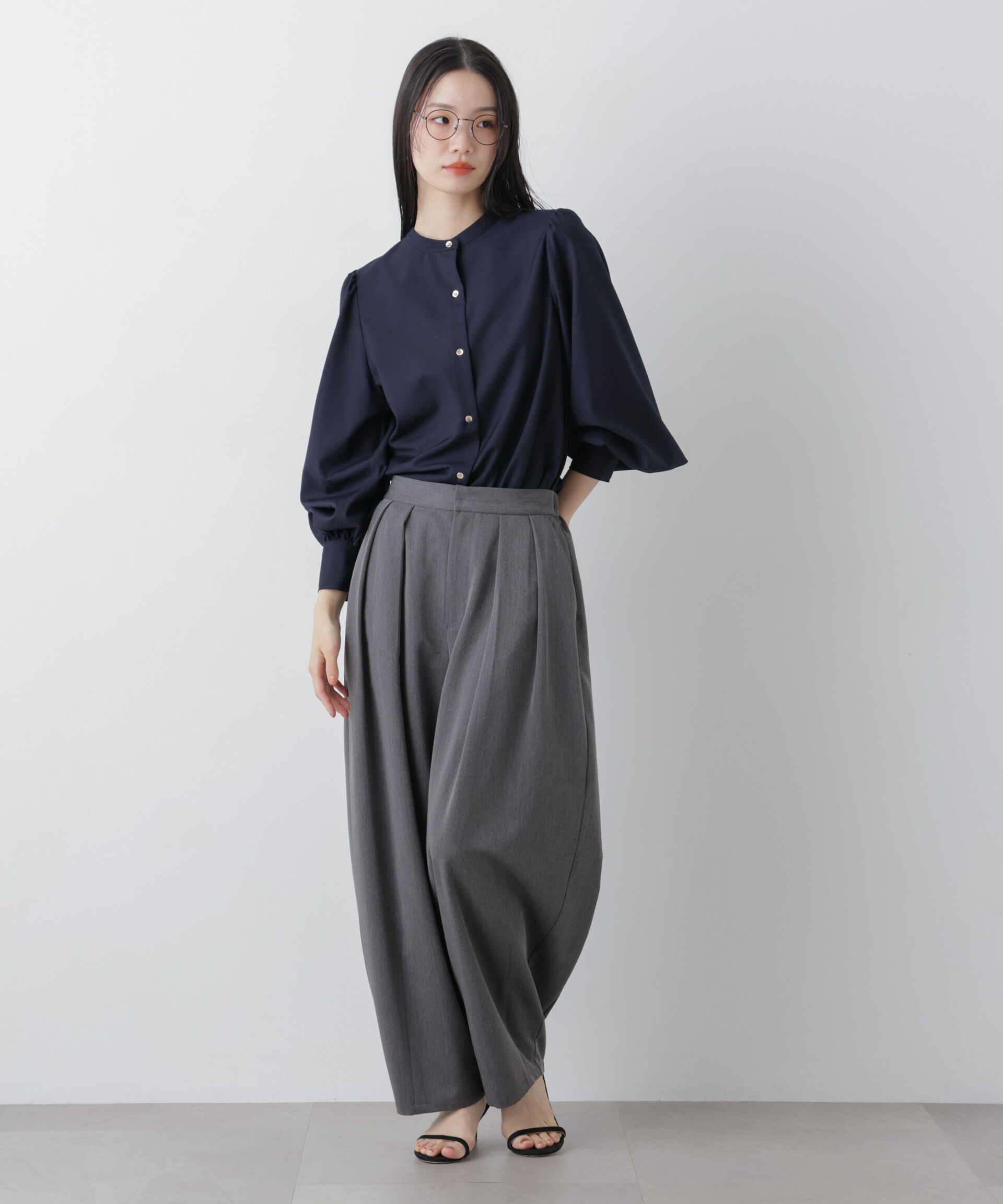 nano･universe「マシンウォッシャブルイージーケア ギャザースリーブブラウス」|シャツ・ブラウス|