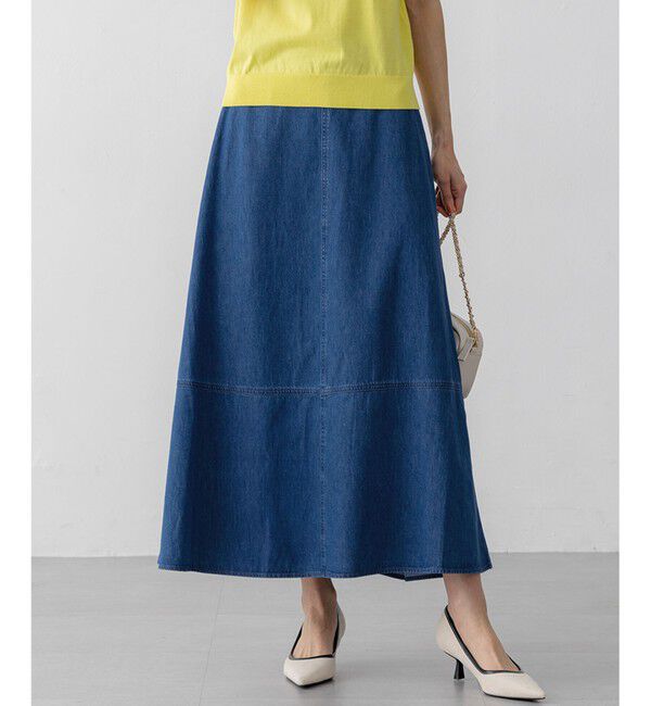 23区「【洗える】ライトダンガリー フレア スカート」|スカート|インディゴ