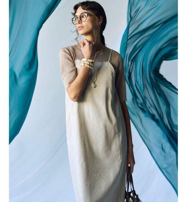 23区「【洗える】リネンレーヨンストレッチ  Iライン キャミソール ワンピース」|ワンピース|