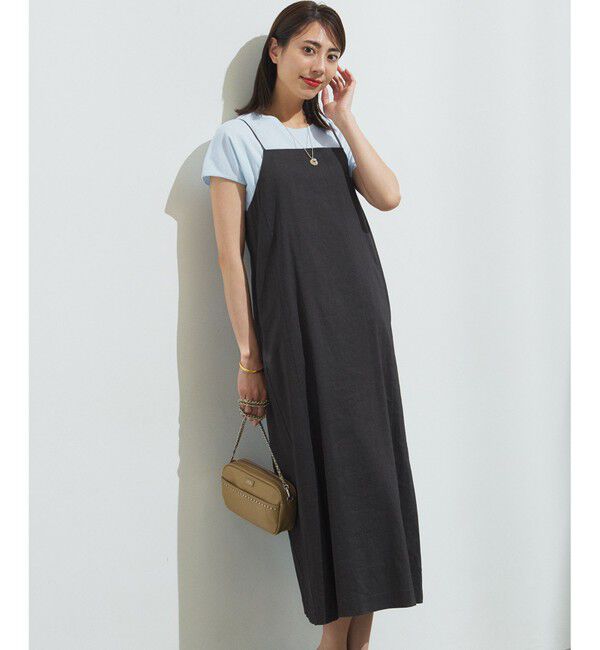 23区「【洗える】リネンレーヨンストレッチ  Iライン キャミソール ワンピース」|ワンピース|ﾀﾞｰｸﾌﾞ