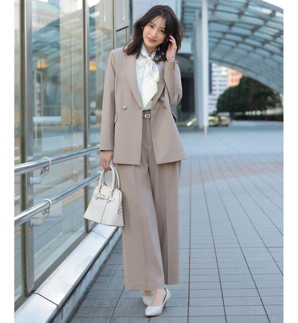 ANY SIS「スマートビューティストレッチベルト ワイドパンツ」|その他|グレージュ