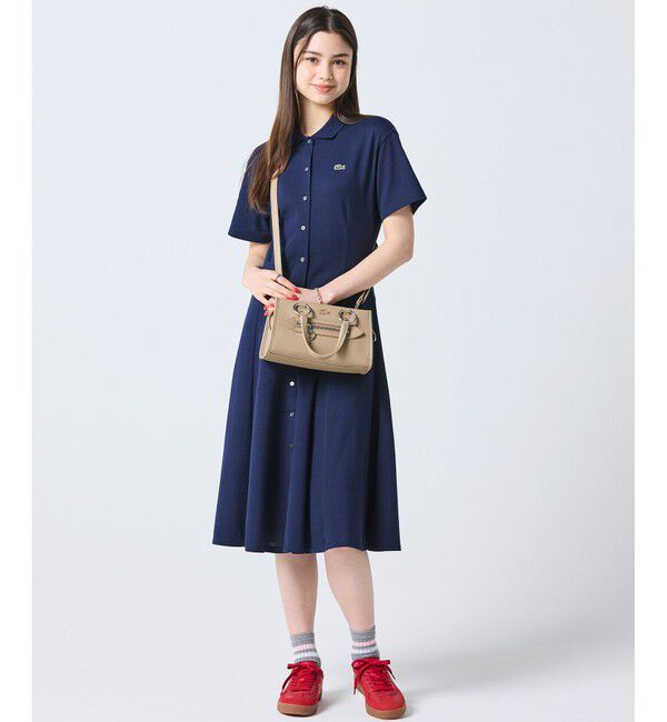 LACOSTE「鹿の子地シャツドレス ドレープフレアワンピース」|ワンピース|