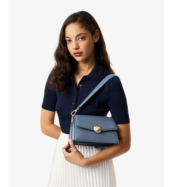 LACOSTE「テニスブリス レザーミディアムショルダーバッグ ダブルストラップ 2WAY」|ハンドバッグ|ブルー