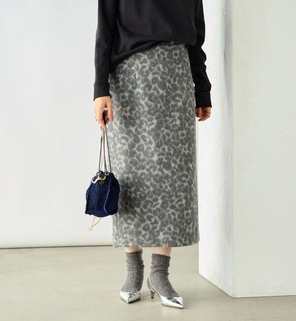 Rie Miller「ひょう柄タイトスカート」|タイト|グレー系その他