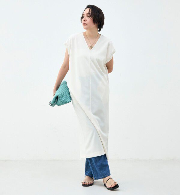 Rie Miller「ウォッシャブル袖口リブマキシ丈ワンピースジョーゼットダンボール」|ワンピース|