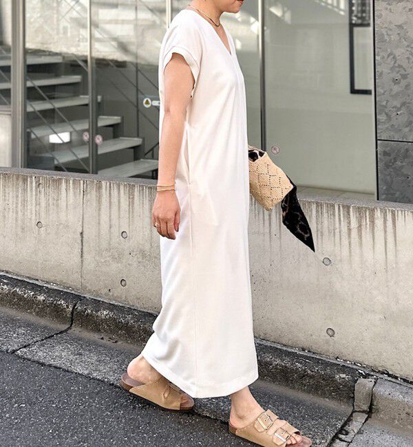 Rie Miller「ウォッシャブル袖口リブマキシ丈ワンピースジョーゼットダンボール」|ワンピース|