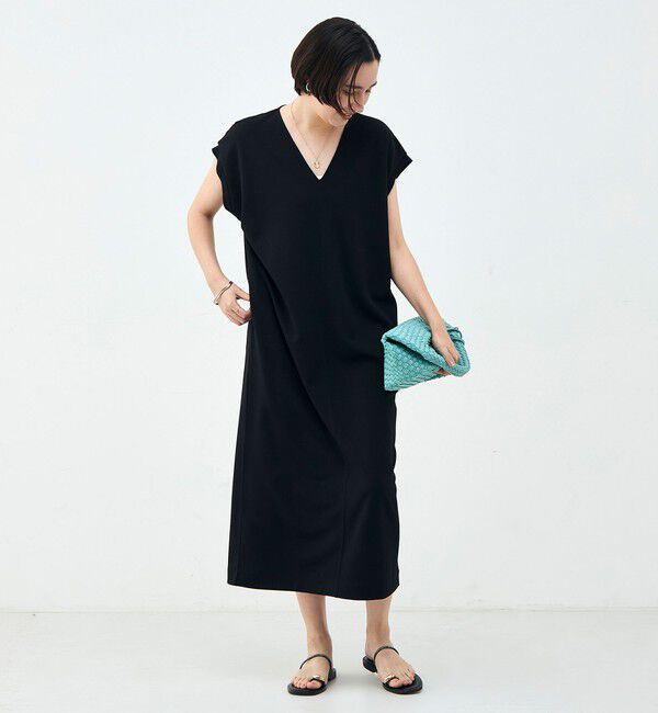 Rie Miller「ウォッシャブル袖口リブマキシ丈ワンピースジョーゼットダンボール」|ワンピース|