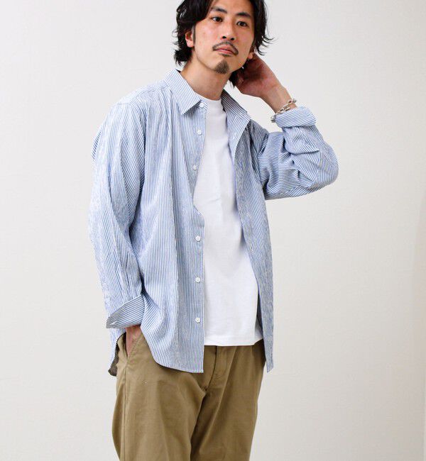 GLOSTER「【清涼感のある表情】ストライプレギュラーカラーシャツ」|シャツ・ブラウス|
