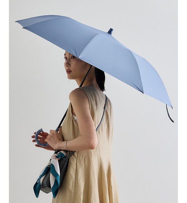 ROPE「【晴雨兼用・高機能】２段式開閉 折りたたみバンブーパラソル【UVカット/遮光・遮熱・防水効果】」|傘|ブルー系(45)