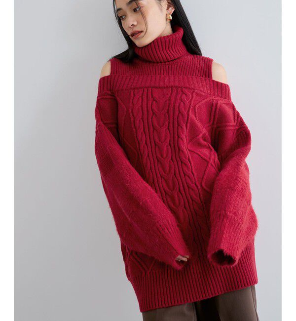 VIS「【洗える】オフショルケーブル編みミニワンピース」|ワンピース|