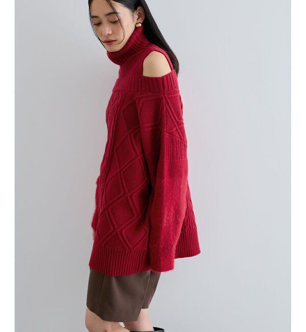 VIS「【洗える】オフショルケーブル編みミニワンピース」|ワンピース|