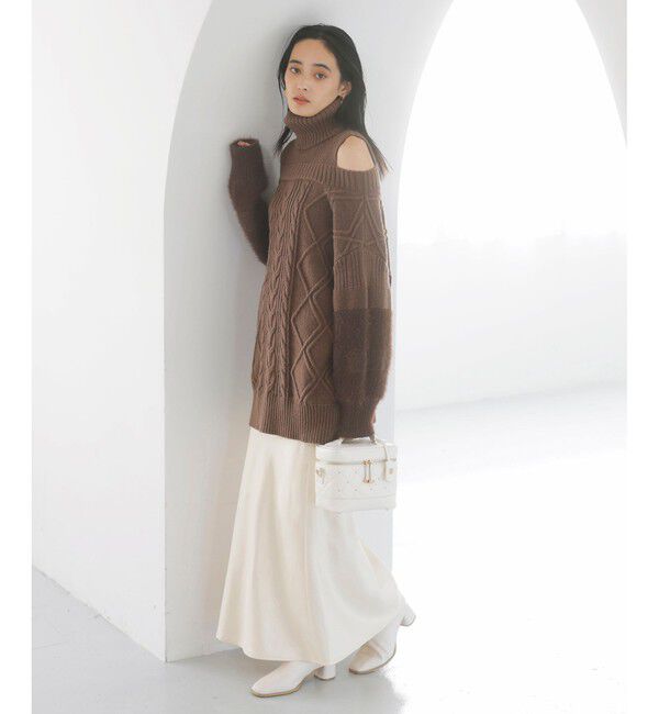 VIS「【洗える】オフショルケーブル編みミニワンピース」|ワンピース|