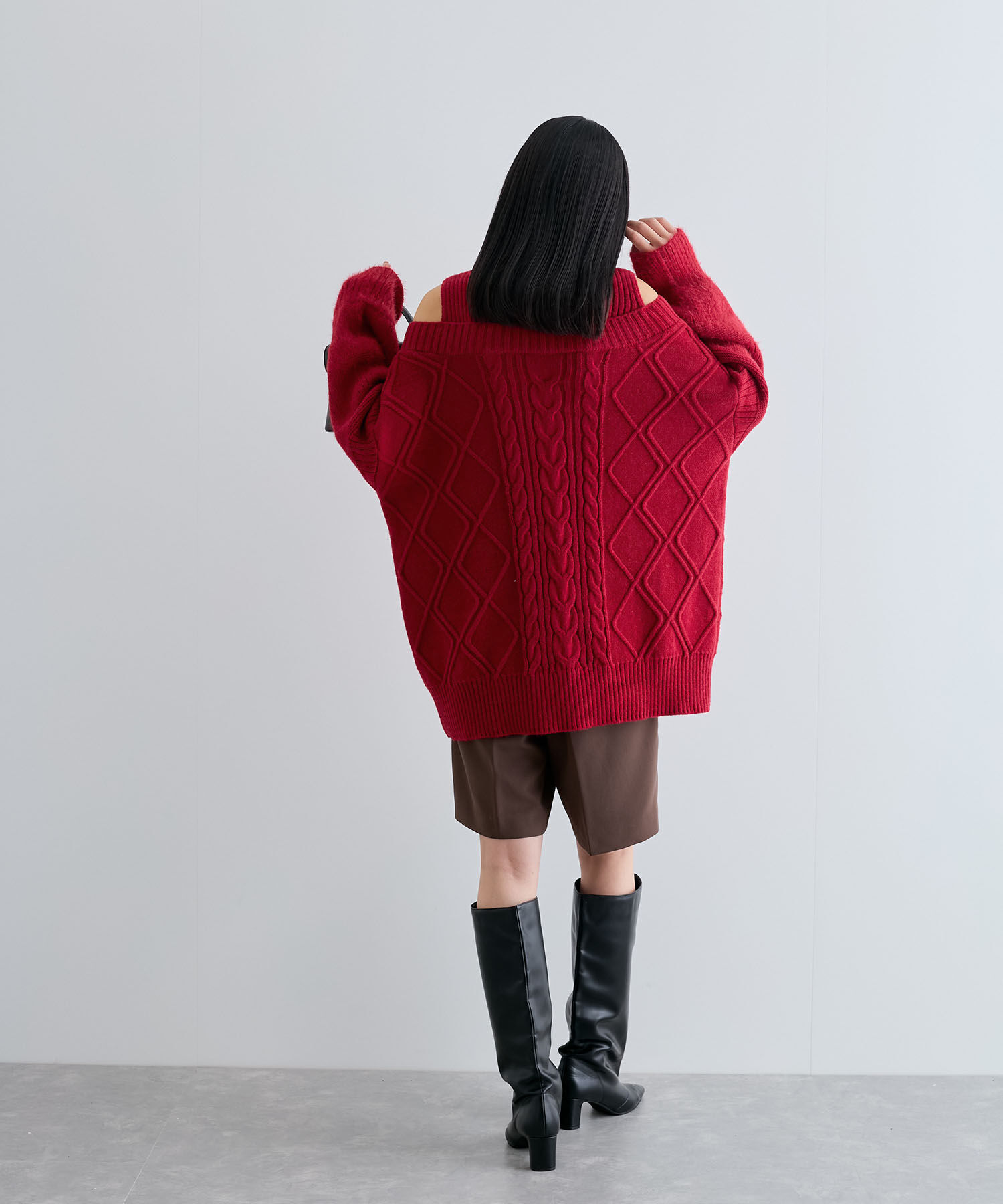 VIS「【洗える】オフショルケーブル編みミニワンピース」|ワンピース|