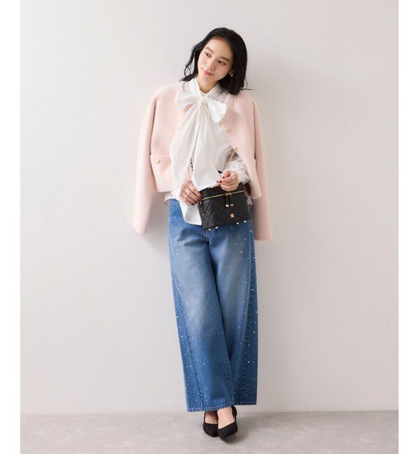 VIS「チェック＆デニムアソートボウタイリボン付きスタンドカラーシャツ」|シャツ・ブラウス|