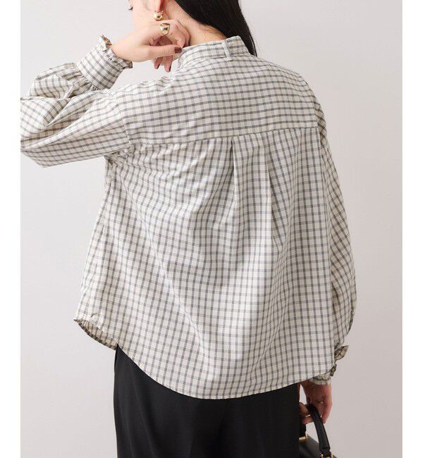 VIS「チェック＆デニムアソートボウタイリボン付きスタンドカラーシャツ」|シャツ・ブラウス|