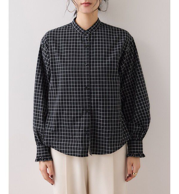 VIS「チェック＆デニムアソートボウタイリボン付きスタンドカラーシャツ」|シャツ・ブラウス|