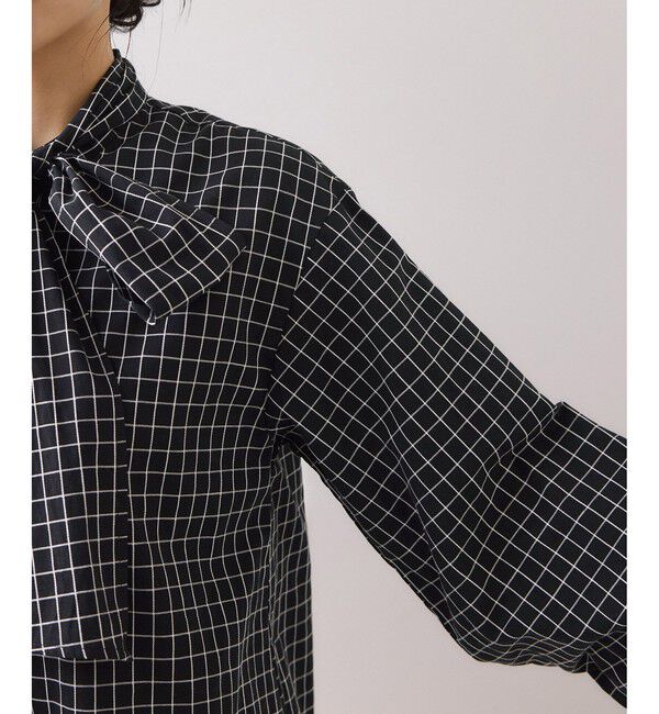 VIS「チェック＆デニムアソートボウタイリボン付きスタンドカラーシャツ」|シャツ・ブラウス|