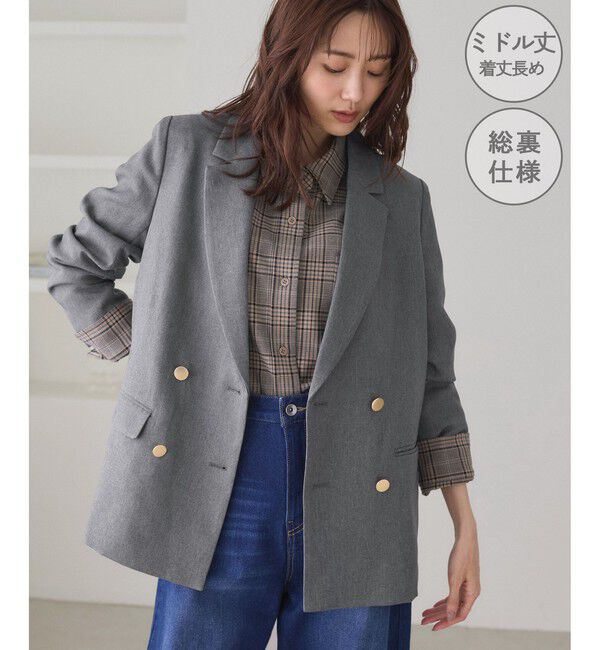 Rope&rsquo;Picnic「【WEB限定】レディハンサムシリーズ ウールライク金ボタンミドル丈ジャケット(総裏地)」|テーラードジャケット|グレー(07)