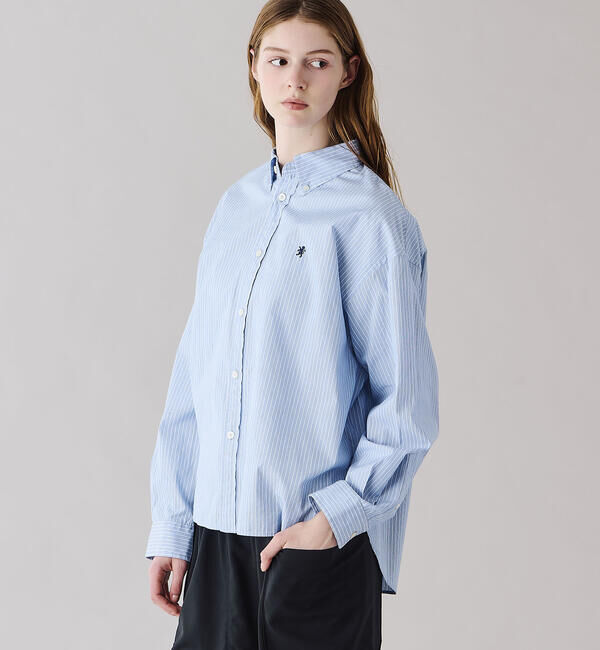 GYMPHLEX「Gymphlex | コットンストライプ ショートボタンダウン長袖シャツ WOMEN」|シャツ・ブラウス|