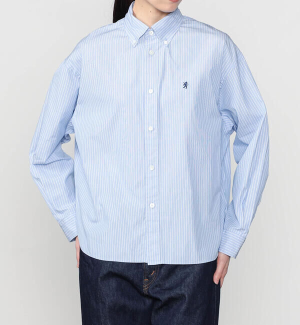GYMPHLEX「Gymphlex | コットンストライプ ショートボタンダウン長袖シャツ WOMEN」|シャツ・ブラウス|