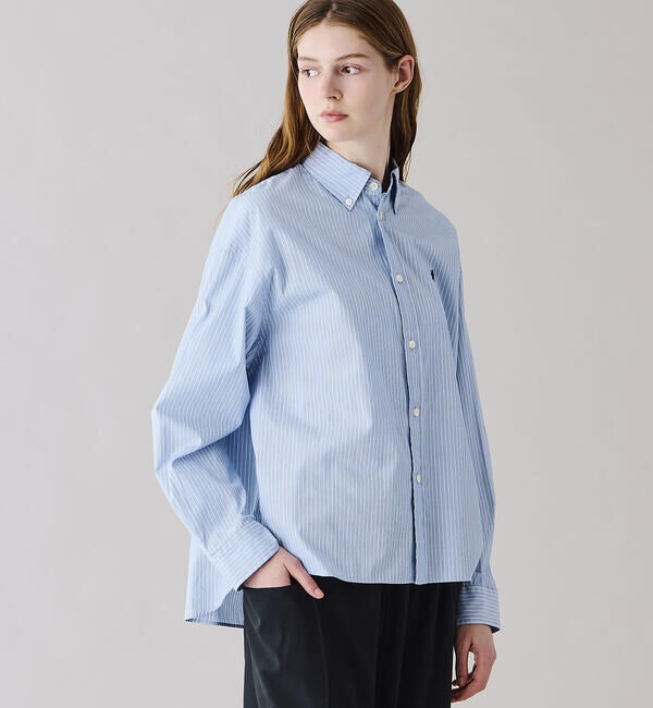 GYMPHLEX「Gymphlex | コットンストライプ ショートボタンダウン長袖シャツ WOMEN」|シャツ・ブラウス|