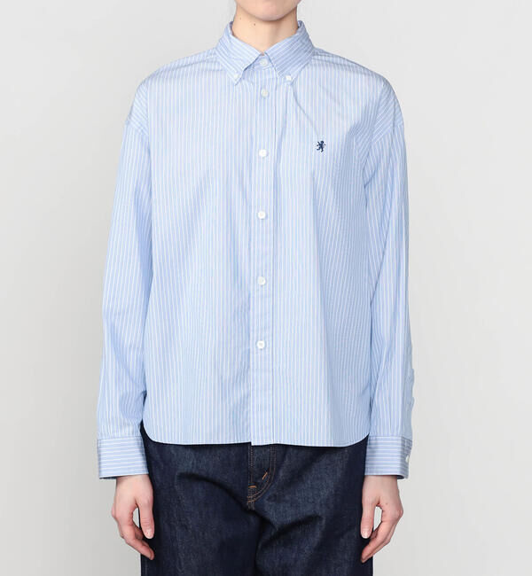 GYMPHLEX「Gymphlex | コットンストライプ ショートボタンダウン長袖シャツ WOMEN」|シャツ・ブラウス|