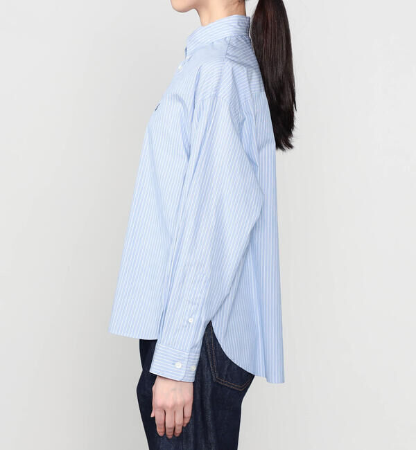 GYMPHLEX「Gymphlex | コットンストライプ ショートボタンダウン長袖シャツ WOMEN」|シャツ・ブラウス|