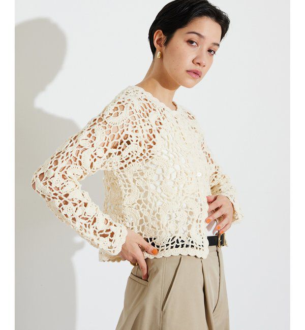 THE PAUSE「【THE PAUSE】クロシェニットカーディガン」|ニット・セーター|