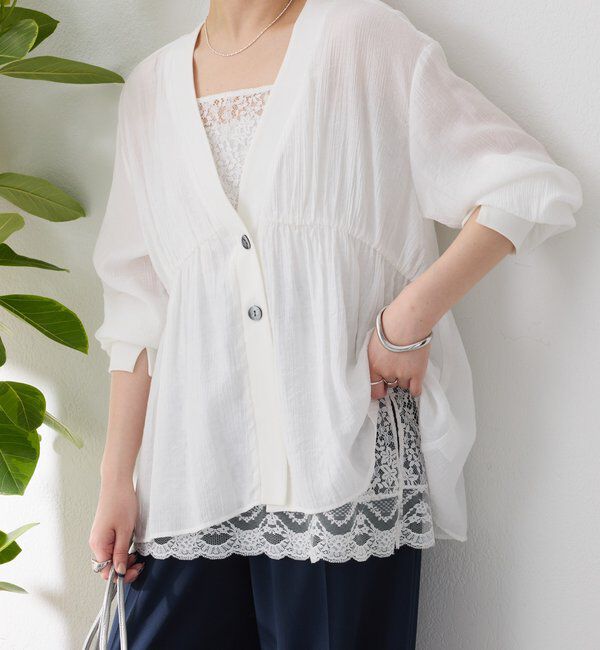  「《1枚で着映える》ギャザー切替シャツカーディガン」|シャツ・ブラウス|