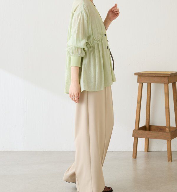  「《1枚で着映える》ギャザー切替シャツカーディガン」|シャツ・ブラウス|