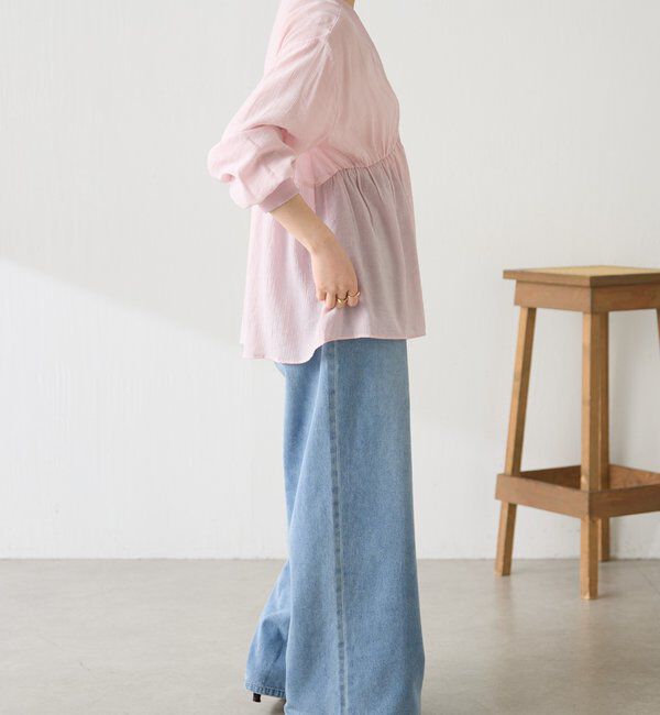  「《1枚で着映える》ギャザー切替シャツカーディガン」|シャツ・ブラウス|