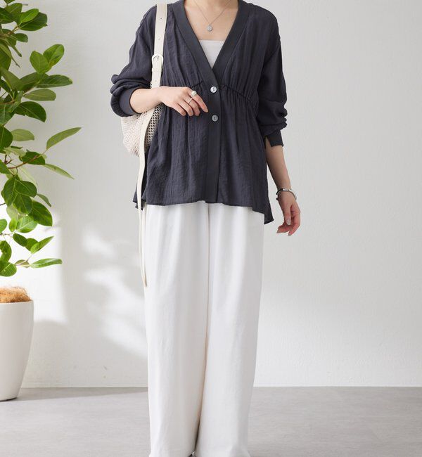  「《1枚で着映える》ギャザー切替シャツカーディガン」|シャツ・ブラウス|