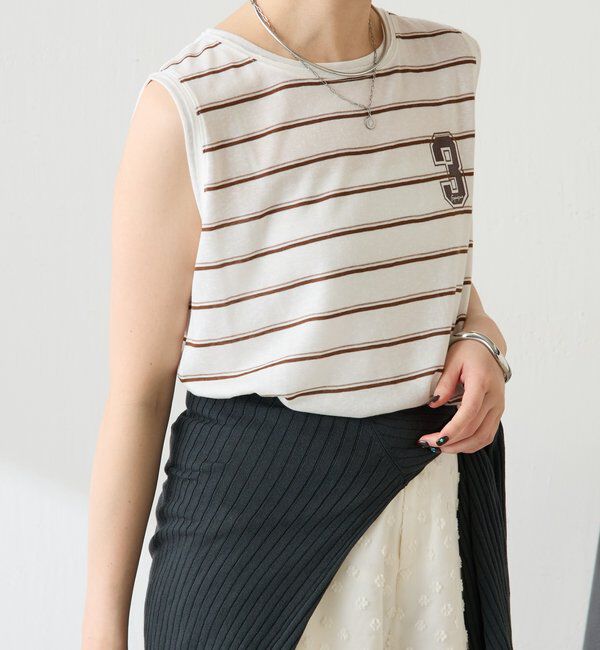  「シアーボーダーナンバーロゴノースリーブ」|Tシャツ・カットソー|