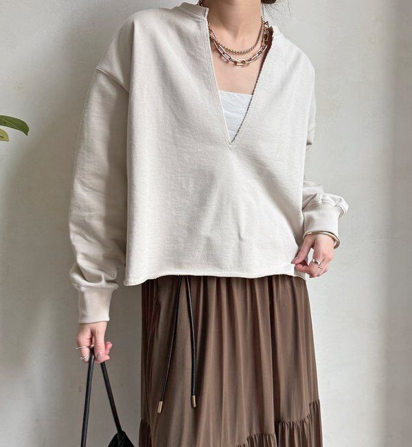  「【WEB限定】Vネック裏毛&times;レースロンTEEセット」|Tシャツ・カットソー|