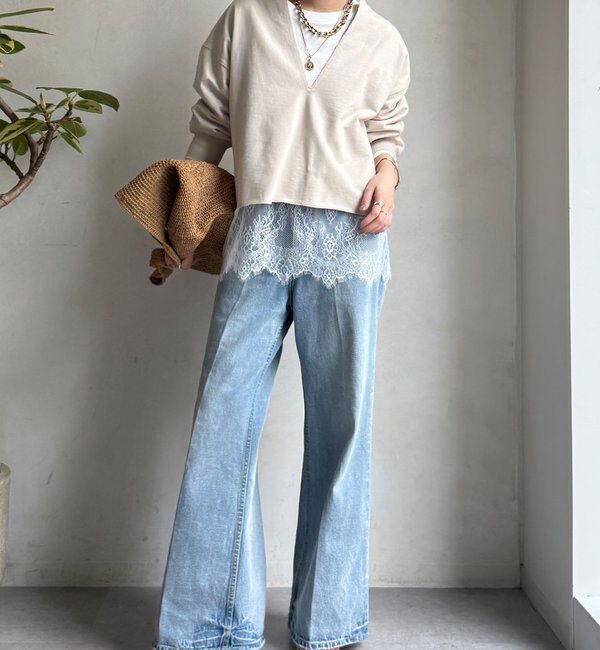  「【WEB限定】Vネック裏毛&times;レースロンTEEセット」|Tシャツ・カットソー|