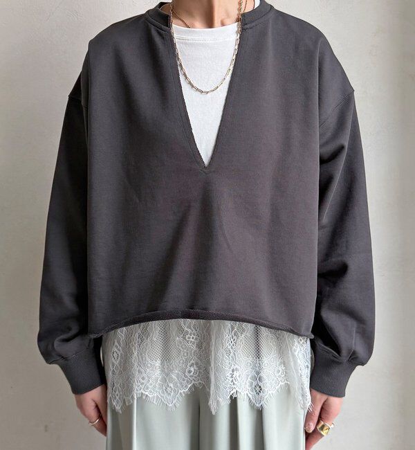  「【WEB限定】Vネック裏毛&times;レースロンTEEセット」|Tシャツ・カットソー|