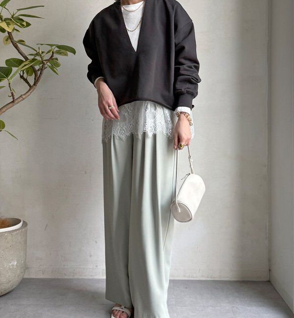  「【WEB限定】Vネック裏毛&times;レースロンTEEセット」|Tシャツ・カットソー|