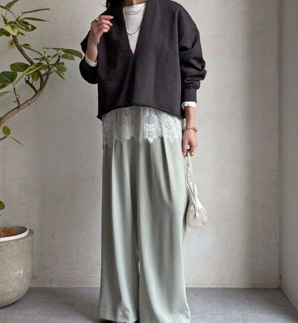  「【WEB限定】Vネック裏毛&times;レースロンTEEセット」|Tシャツ・カットソー|