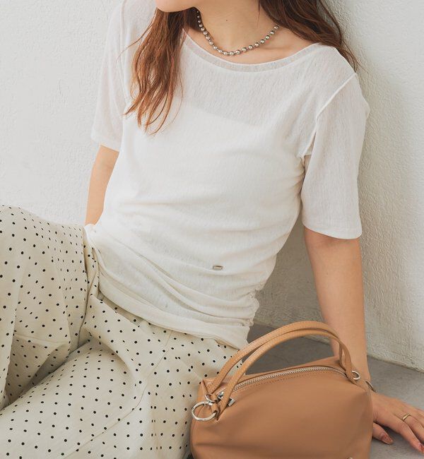  「サイドギャザーシアーTシャツ」|Tシャツ・カットソー|オフホワイト