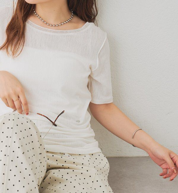  「サイドギャザーシアーTシャツ」|Tシャツ・カットソー|