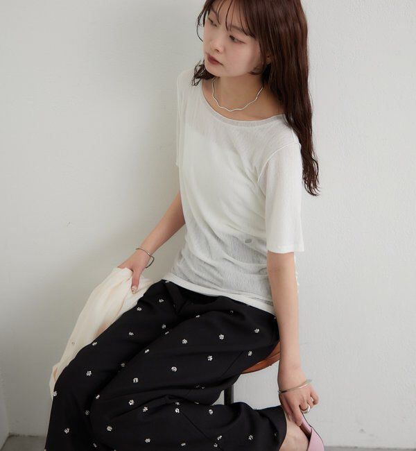  「サイドギャザーシアーTシャツ」|Tシャツ・カットソー|