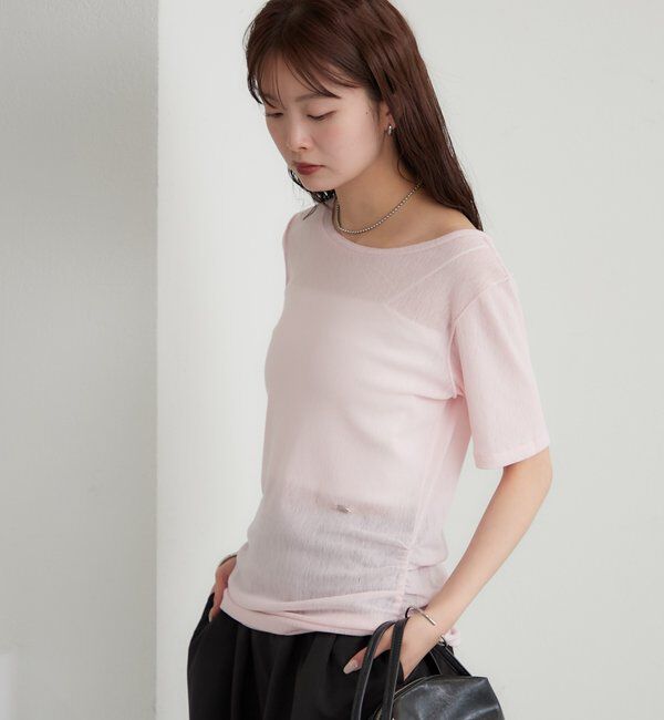  「サイドギャザーシアーTシャツ」|Tシャツ・カットソー|