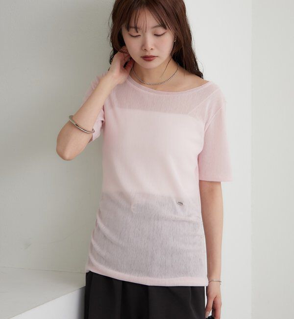  「サイドギャザーシアーTシャツ」|Tシャツ・カットソー|