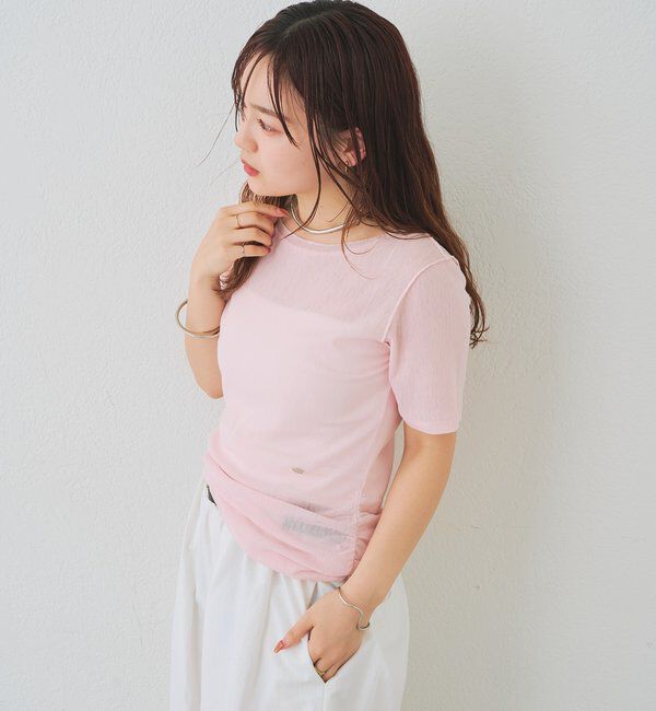  「サイドギャザーシアーTシャツ」|Tシャツ・カットソー|